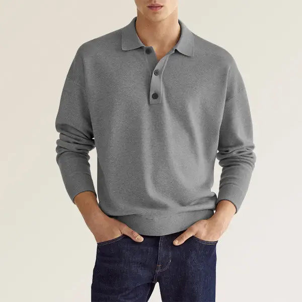 Men's 2022 Polo Shirt V Neck Button Long Sleeve