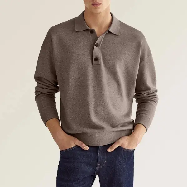 Men's 2022 Polo Shirt V Neck Button Long Sleeve