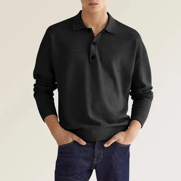 Men's 2022 Polo Shirt V Neck Button Long Sleeve
