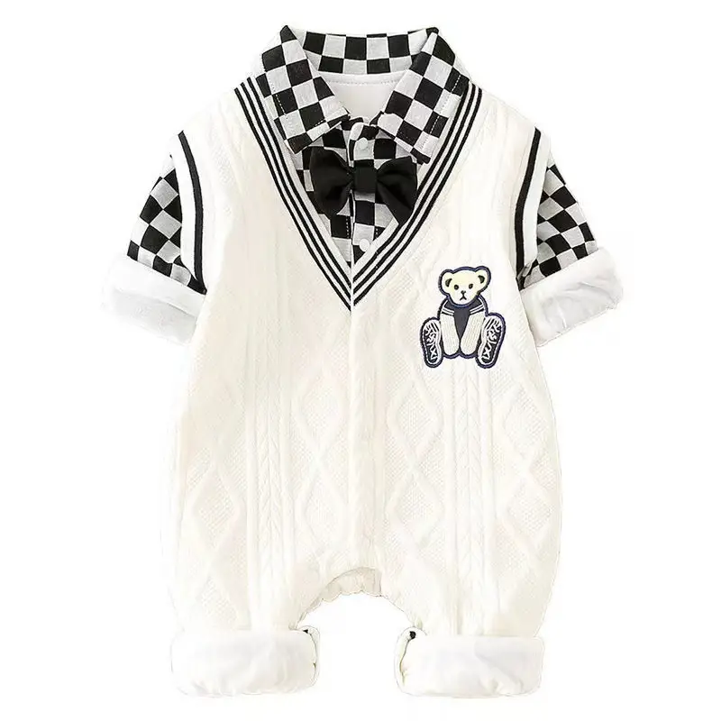 Newborn Infant White Checkered Jumpsuit Spring Autumn - Image 6
