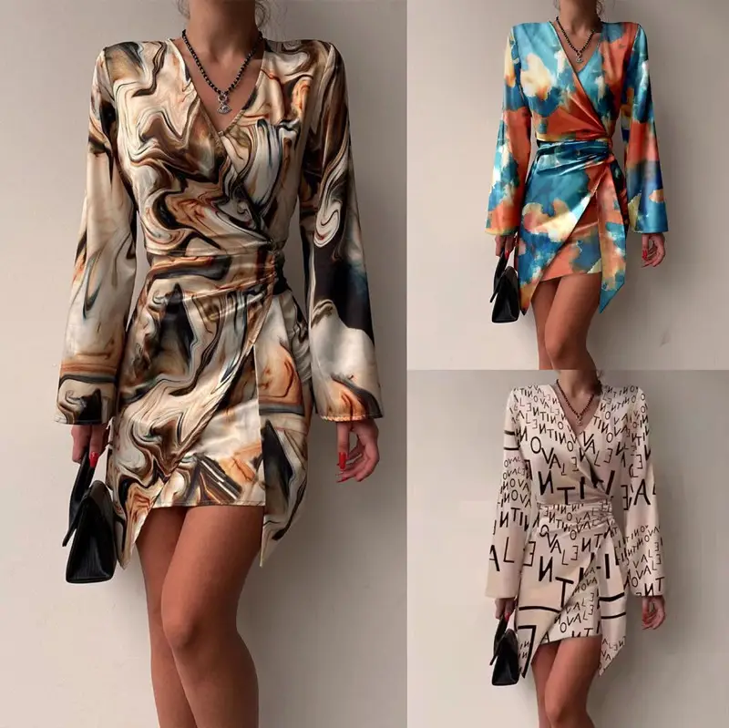 2023 Printed Long Sleeve V Neck Dress for Women - Image 4
