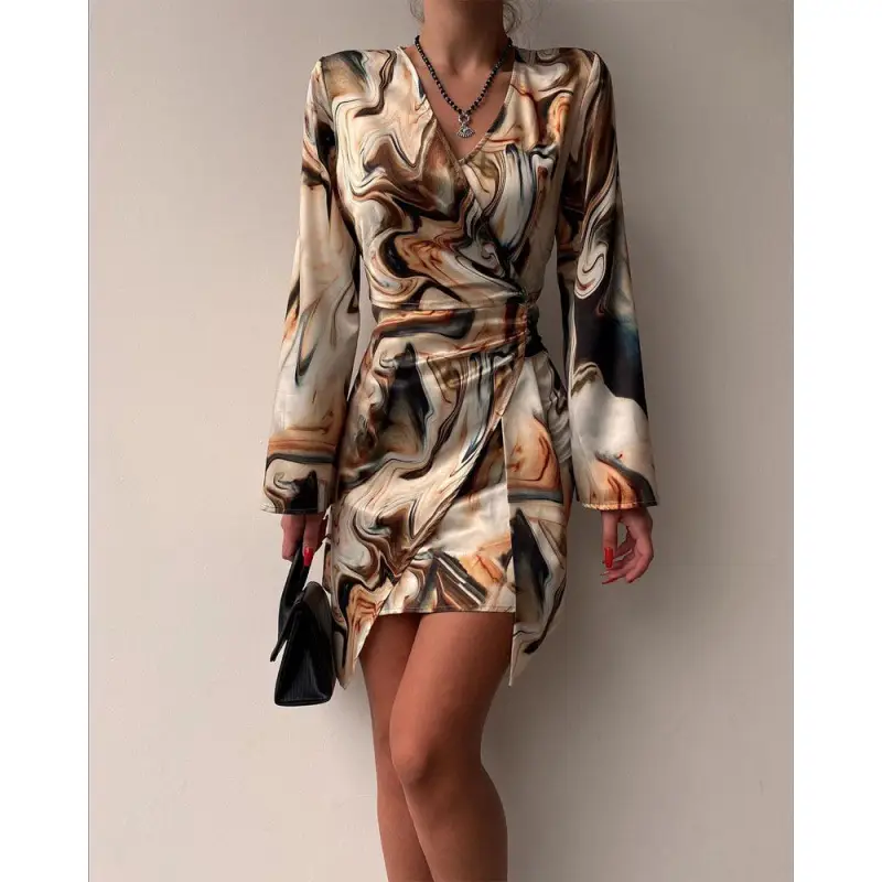 2023 Printed Long Sleeve V Neck Dress for Women - Image 2