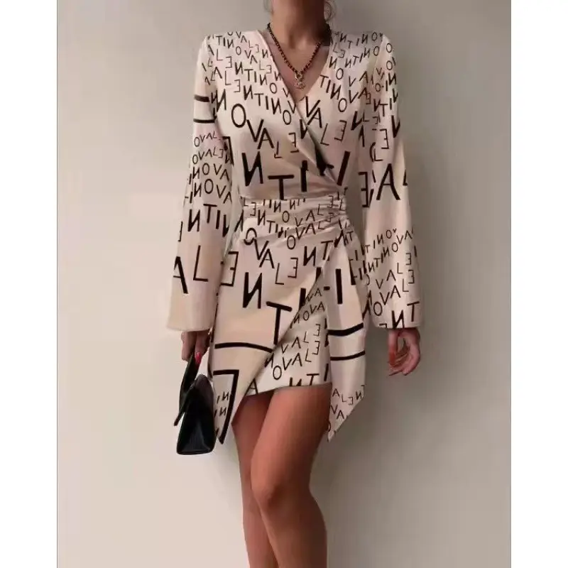 2023 Printed Long Sleeve V Neck Dress for Women - Image 3