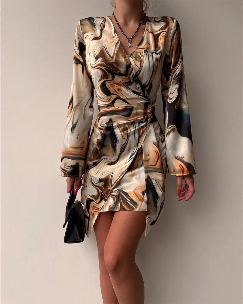 2023 Printed Long Sleeve V Neck Dress for Women — feature 11