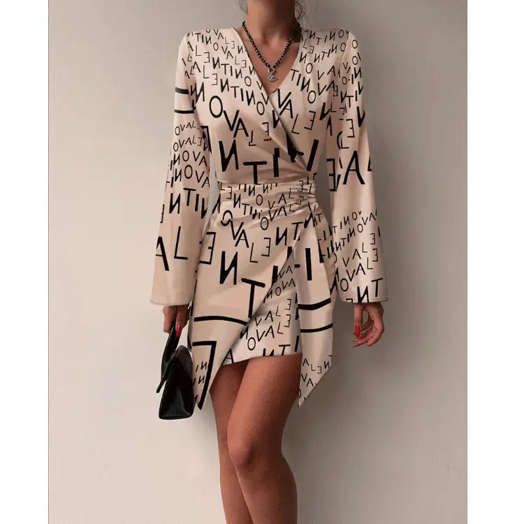 2023 Printed Long Sleeve V Neck Dress for Women — feature 13