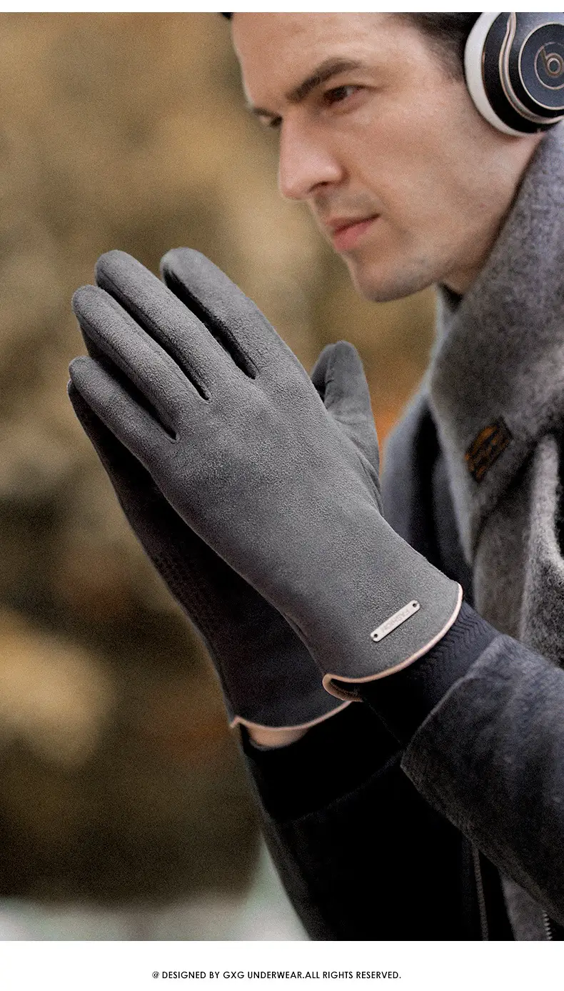 Winter Warm Finger Gloves Suede Leather Warm Touchscreen — feature 19