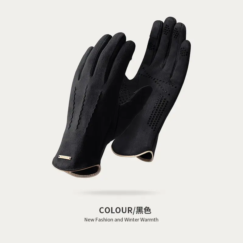 Winter Warm Finger Gloves Suede Leather Warm Touchscreen - Image 3