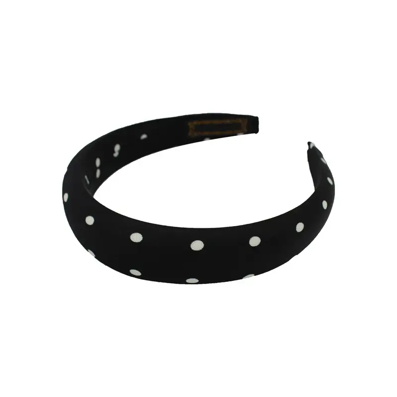 Black Satin Hair Ring with White Polka Dot Bow - Image 9