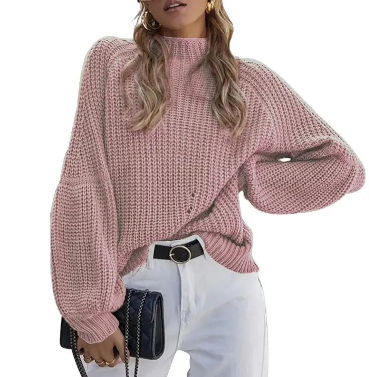 Women Knitted Turtleneck Sweater Maroon Crossbody - Image 7