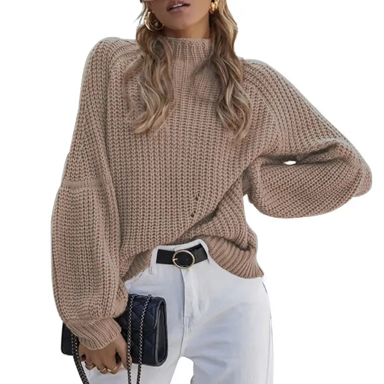Women Knitted Turtleneck Sweater Maroon Crossbody - Image 3
