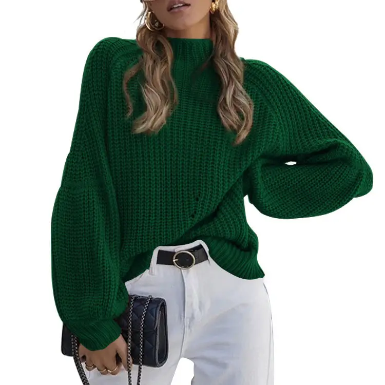 Women Knitted Turtleneck Sweater Maroon Crossbody - Image 4