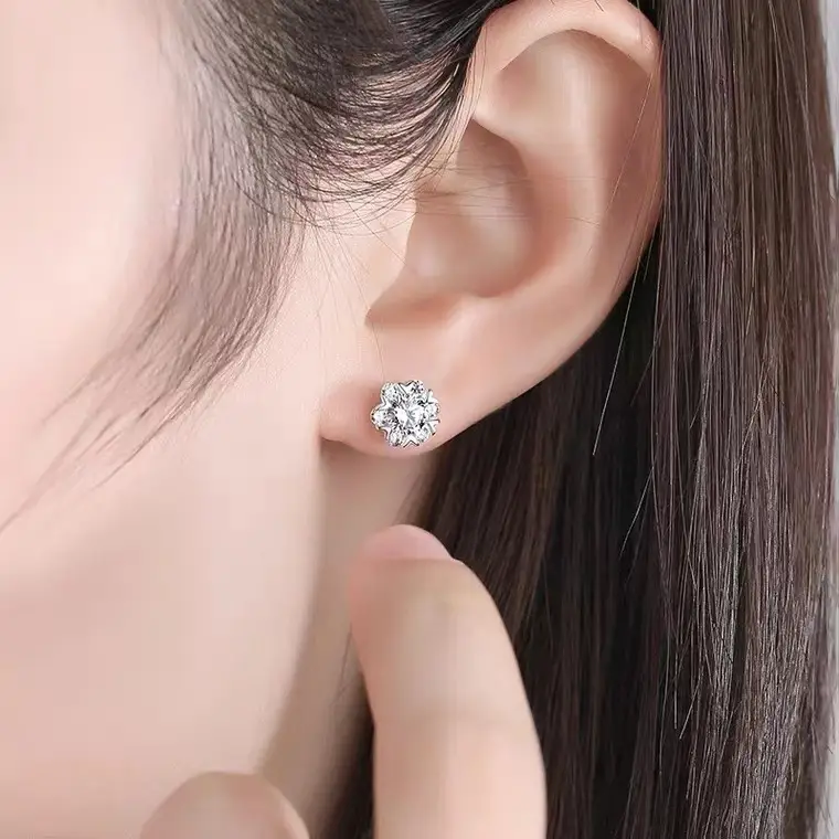 S999 Sterling Silver Snowflake Earrings for Women - Image 3