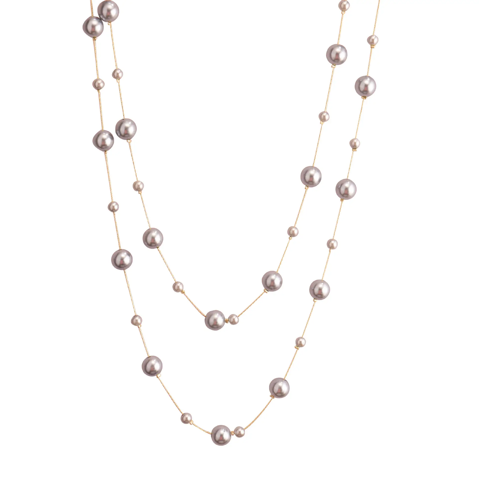 Champagne Pearl Necklace Women Long Gold Chain Multi Layer - Image 9