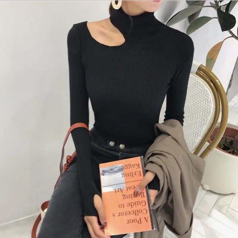 Women's Blue Knit Slim Fit Turtleneck Sweater