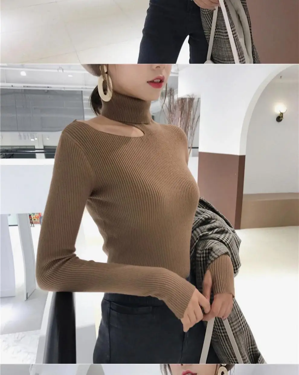 Women's Blue Knit Slim Fit Turtleneck Sweater — feature 12