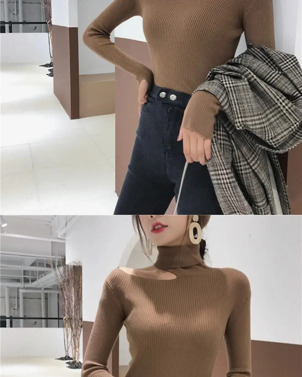 Women's Blue Knit Slim Fit Turtleneck Sweater — feature 14