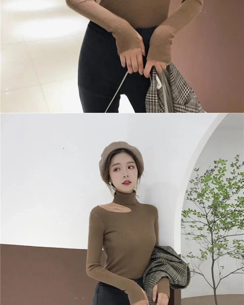 Women's Blue Knit Slim Fit Turtleneck Sweater — feature 15