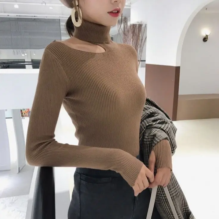 Women's Blue Knit Slim Fit Turtleneck Sweater — feature 18