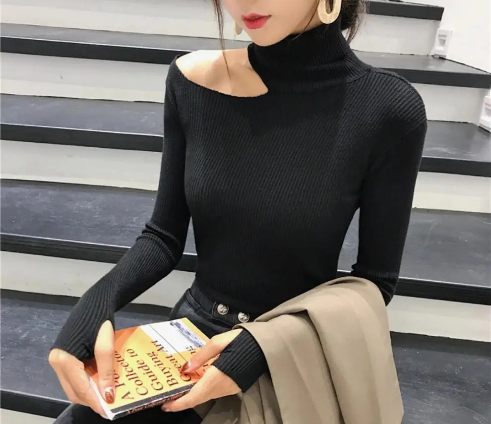Women's Blue Knit Slim Fit Turtleneck Sweater — feature 2