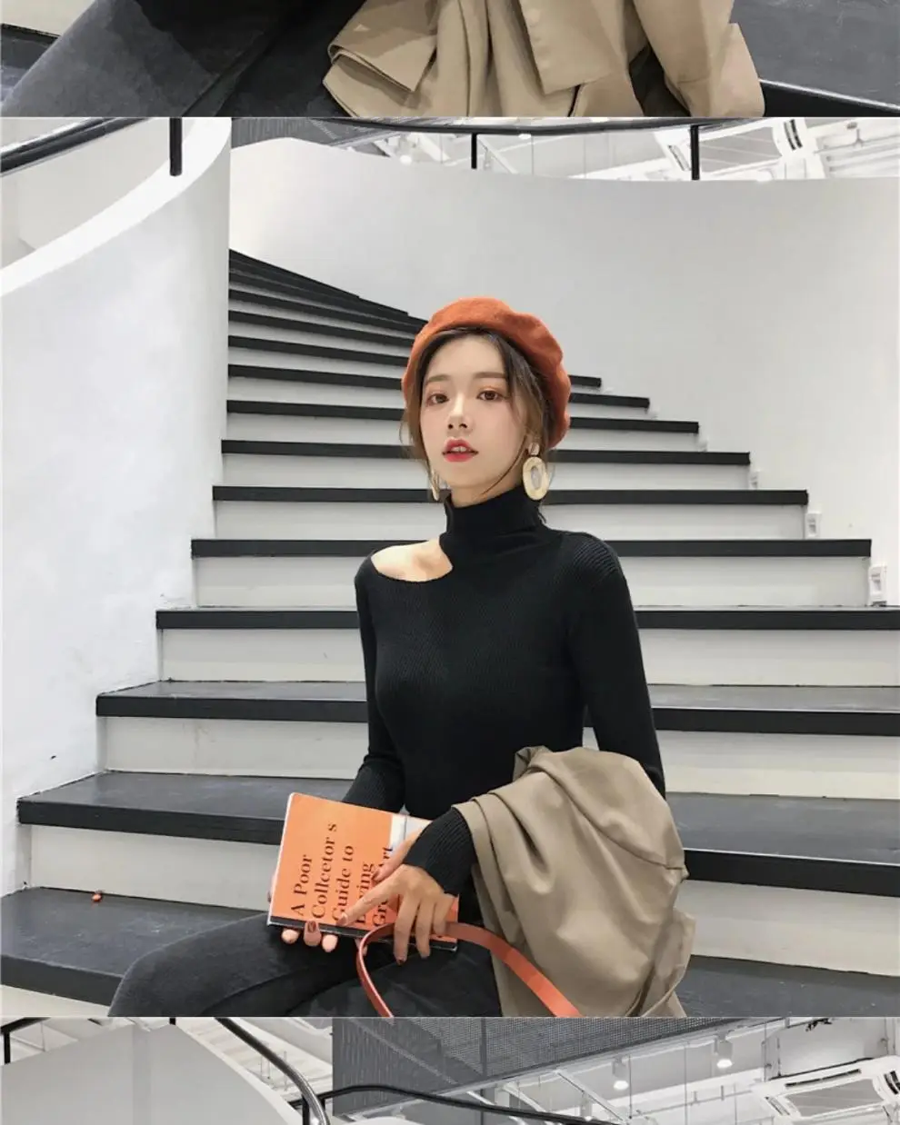 Women's Blue Knit Slim Fit Turtleneck Sweater — feature 3