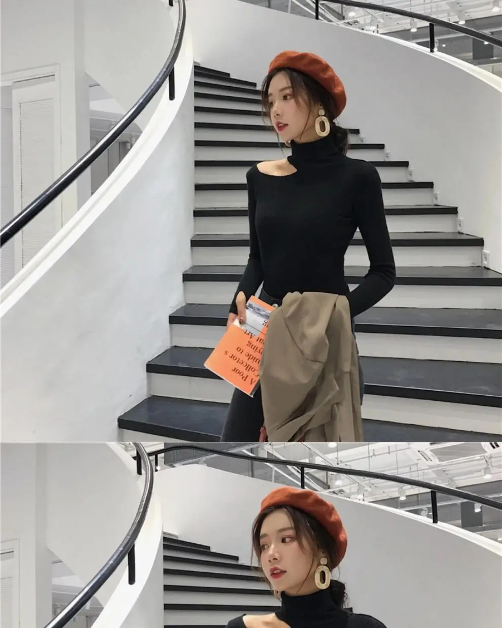 Women's Blue Knit Slim Fit Turtleneck Sweater — feature 4