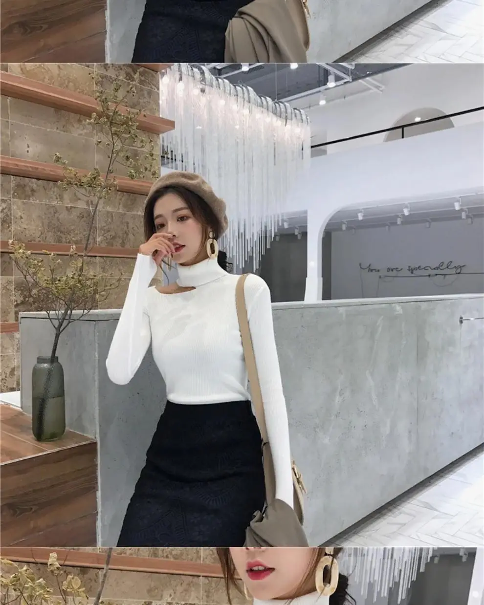 Women's Blue Knit Slim Fit Turtleneck Sweater — feature 7