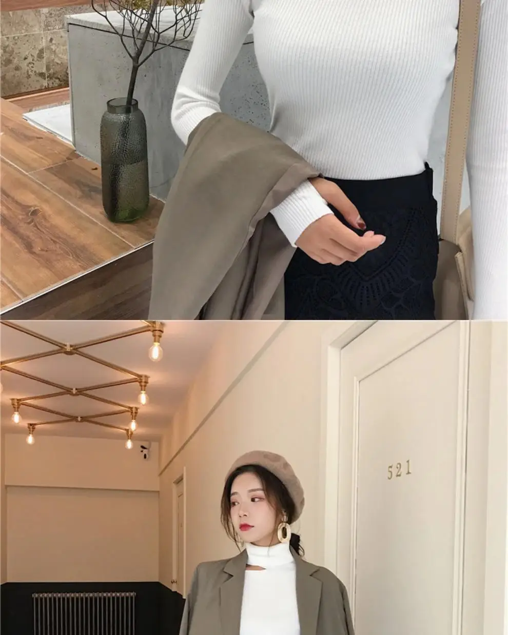 Women's Blue Knit Slim Fit Turtleneck Sweater — feature 9