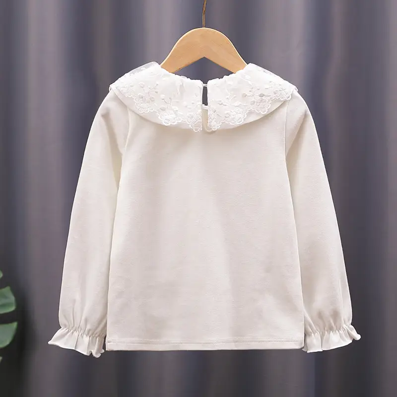 Girls White Lace Long Sleeve T-Shirt Spring Autumn Cotton