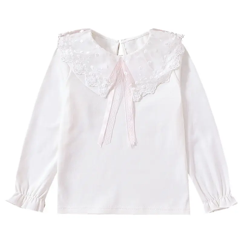 Girls White Lace Long Sleeve T-Shirt Spring Autumn Cotton