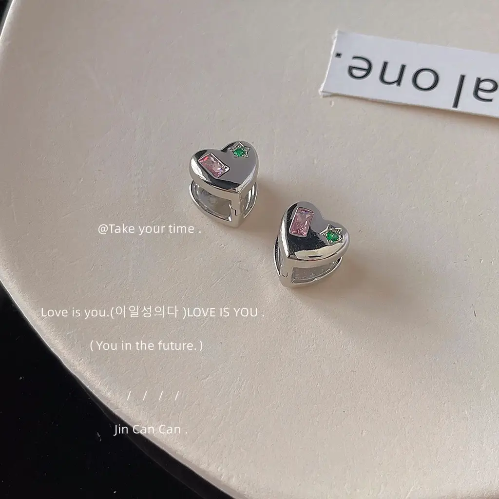 Heart Shaped Zircon Earrings Silver Yiwu - Image 4