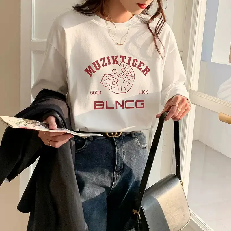 Women Black Huzi Tiger Graphic Long Sleeve T-Shirt 2022
