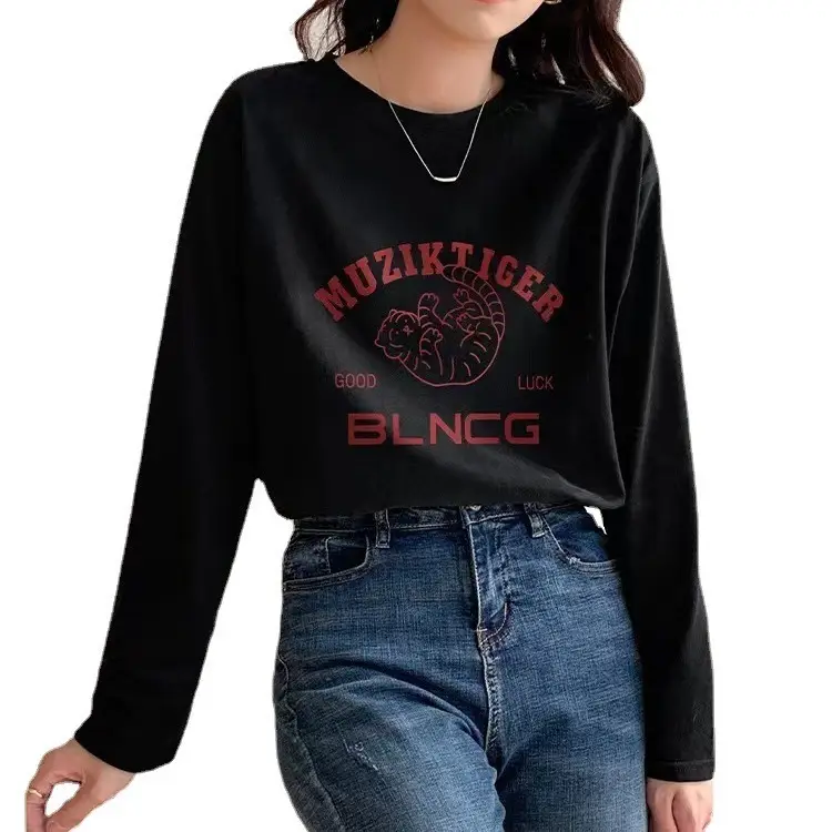 Women Black Huzi Tiger Graphic Long Sleeve T-Shirt 2022