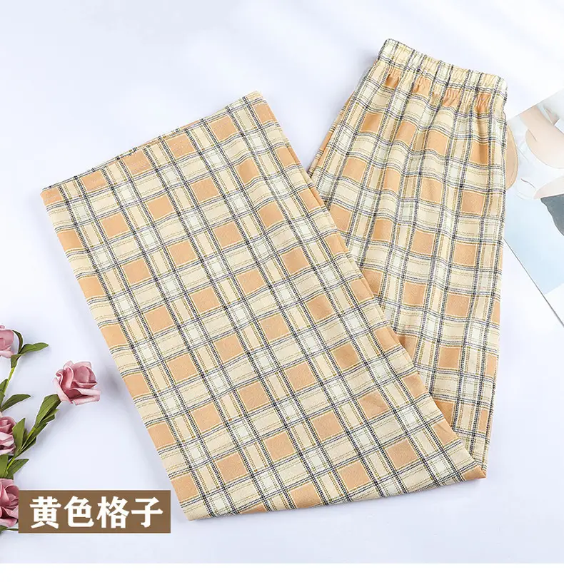 Women Plaid Denim Pants Blue Loose Fit High Waist — feature 18