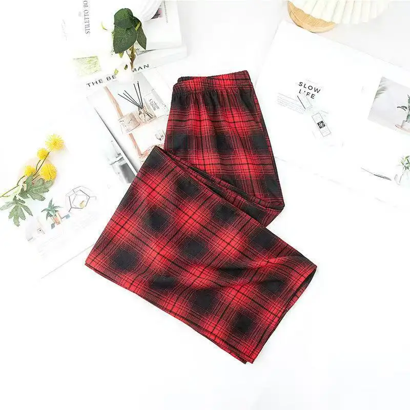 Women Plaid Denim Pants Blue Loose Fit High Waist - Image 13