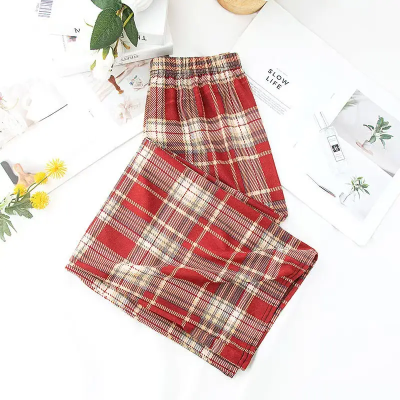 Women Plaid Denim Pants Blue Loose Fit High Waist - Image 15