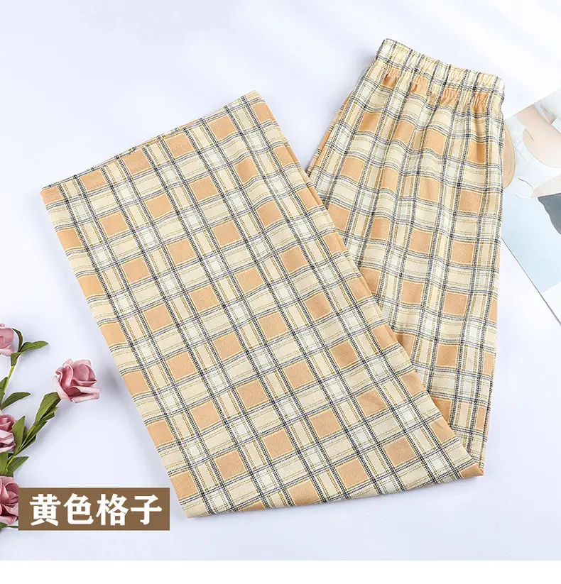Women Plaid Denim Pants Blue Loose Fit High Waist - Image 6