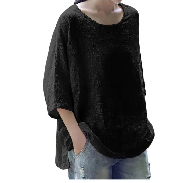 Women Tencel Cotton 3Q Sleeve Pullover Large - Image 2