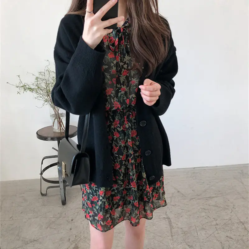 Korean Women's Grey Loose Sweater Jacket Cardigan — feature 10