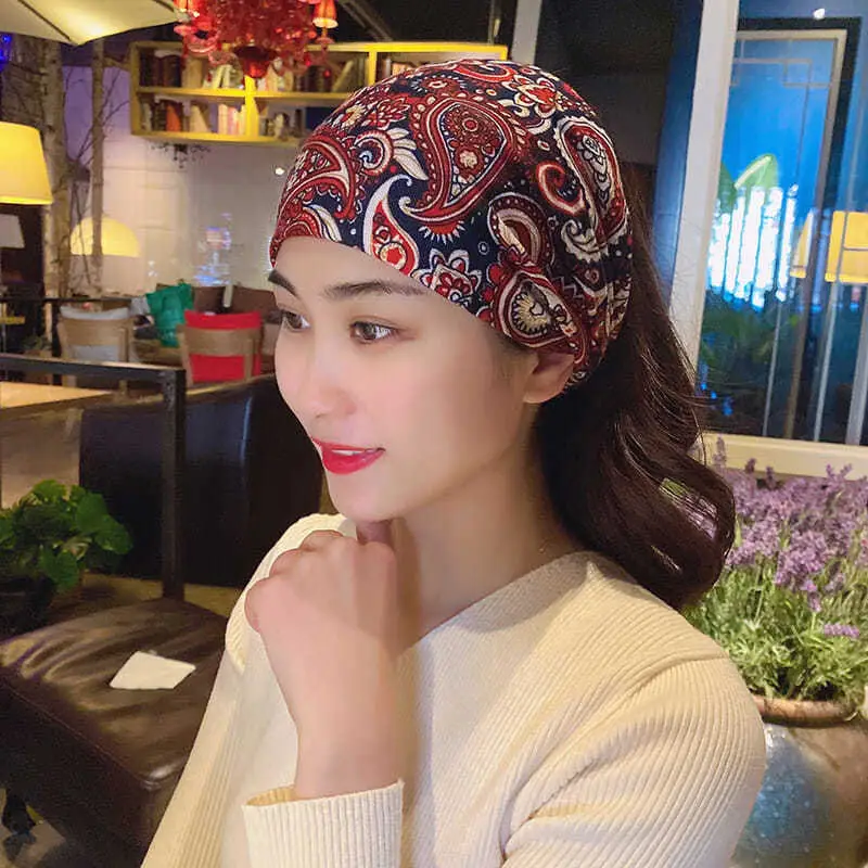 Cross-border Hair Headband Red Paisley Net Wrap