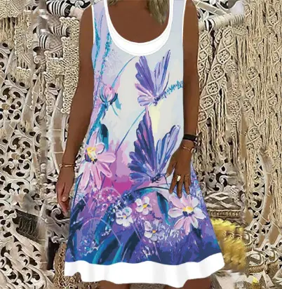 Women's Sleeveless Floral Cotton Summer Dress - Image 3