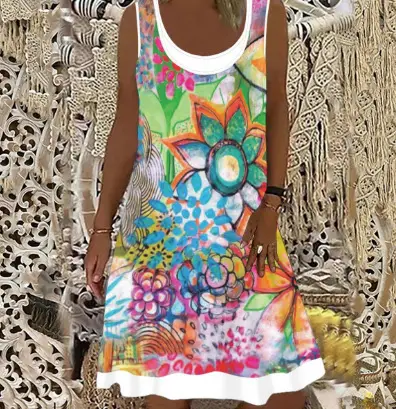Women's Sleeveless Floral Cotton Summer Dress - Image 4