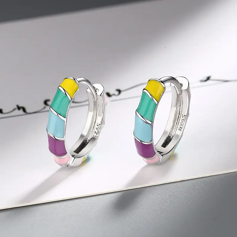 Rainbow Color Oil Dropping Round Earrings Korean Style - Image 3