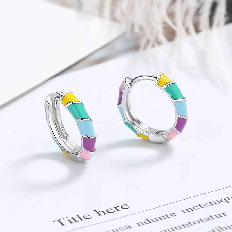 Rainbow Color Oil Dropping Round Earrings Korean Style - Image 4