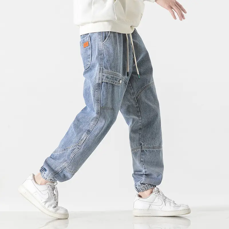 Plus Size Cropped Jeans for Men Light Blue M-8XL - Image 5