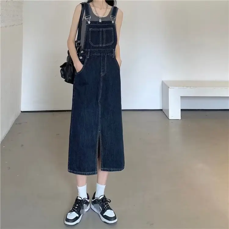 Denim Strap Skirt Split Design Women Autumn Large Size