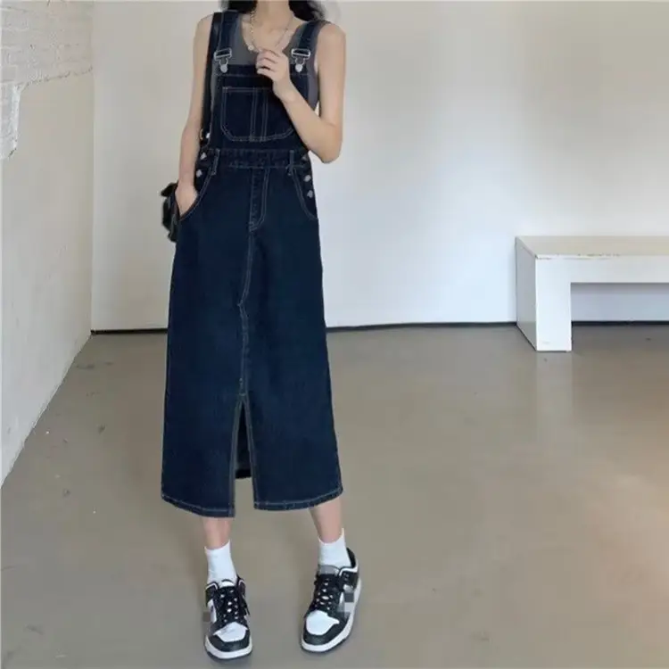 Denim Strap Skirt Split Design Women Autumn Large Size