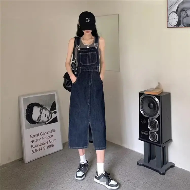 Denim Strap Skirt Split Design Women Autumn Large Size
