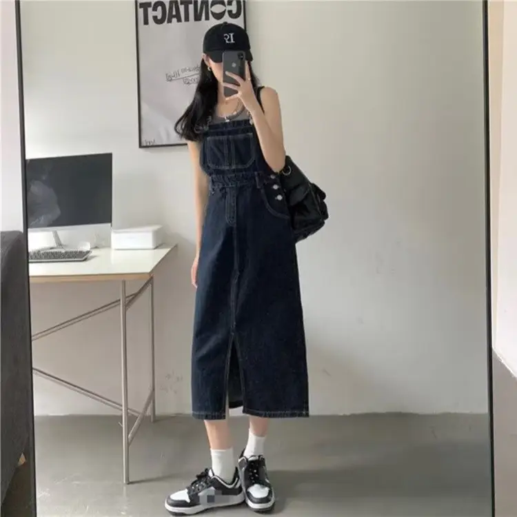 Denim Strap Skirt Split Design Women Autumn Large Size