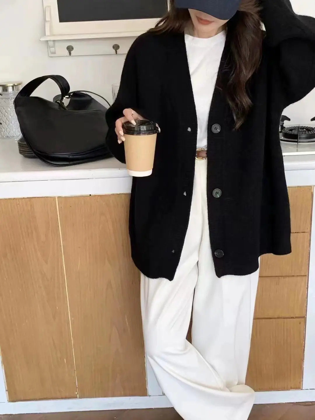 Black Knitted Cardigan Women's Outerwear 2025 Spring Fall - Image 10