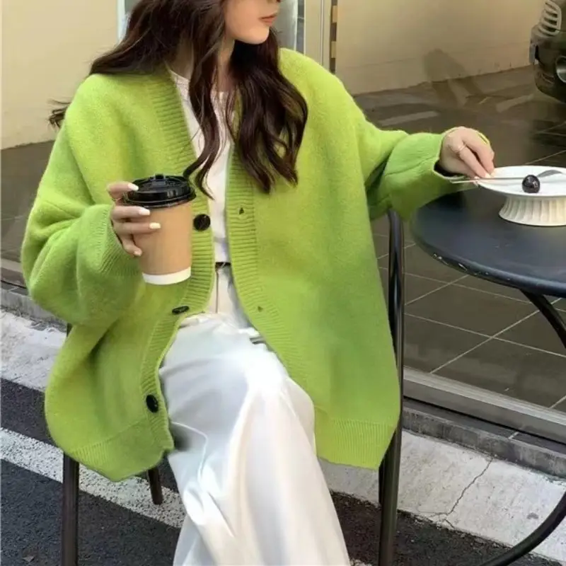 Black Knitted Cardigan Women's Outerwear 2025 Spring Fall - Image 3